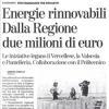 Enermhy, per finanziare tre progetti. Energie rinnovabili, dalla Regione due milioni di euro